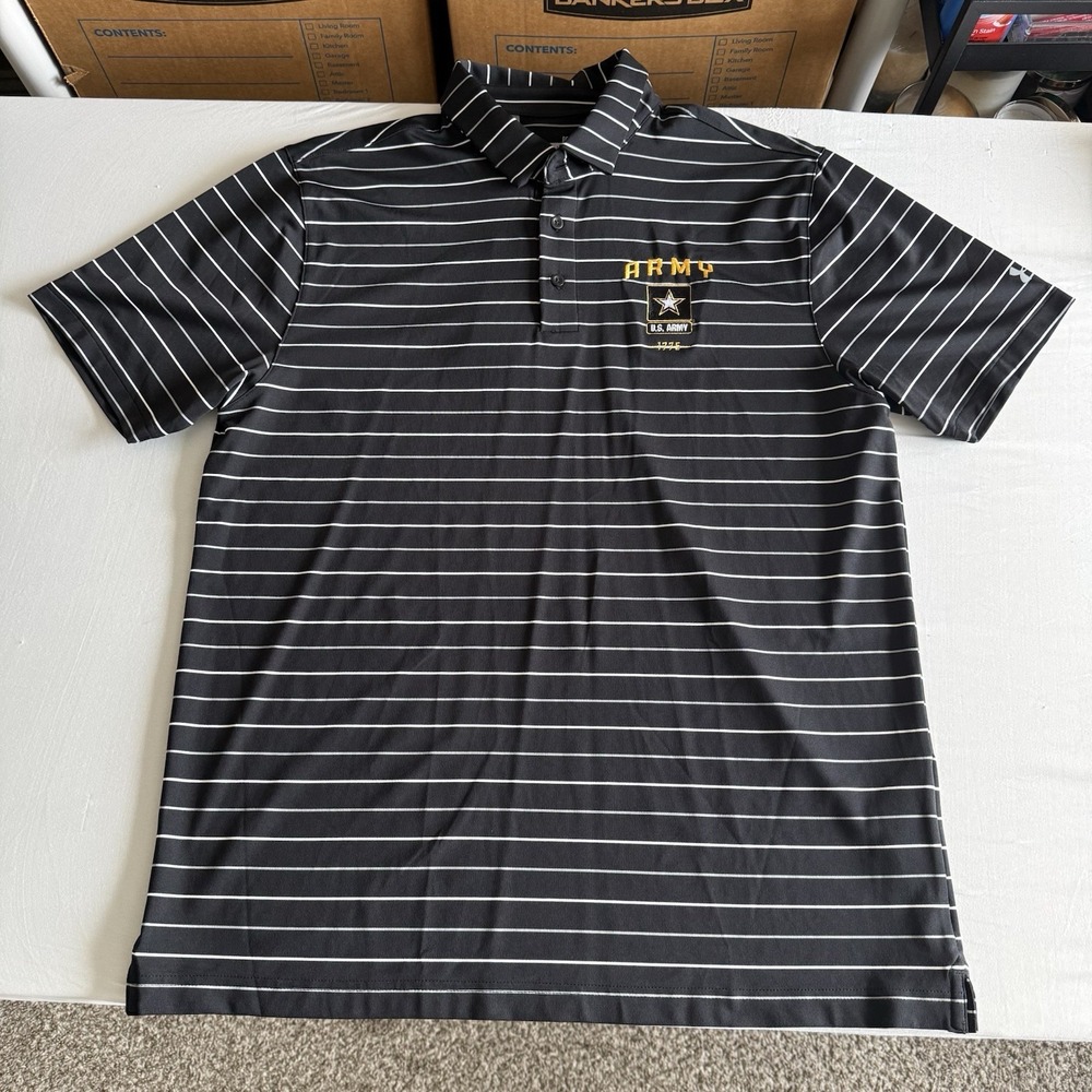 Under Armour US Army Polo Mens Large Striped Performance Athleisure Loose UPF 50 - Picture 3 of 16